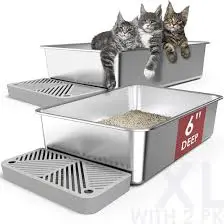 Caja de arena para gatos de acero inoxidable sin tapa